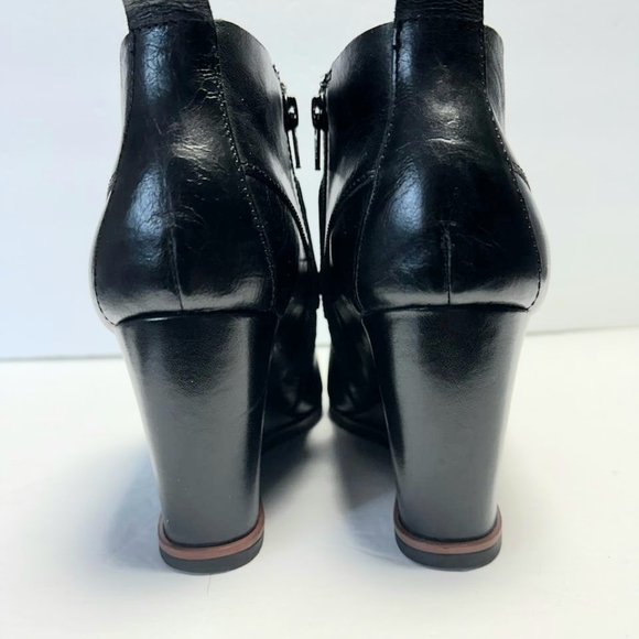 Korks Black Leather 3" Wedge Heel Ankle Booties Size 10 Suede Buckle Zip Close - Picture 3 of 9